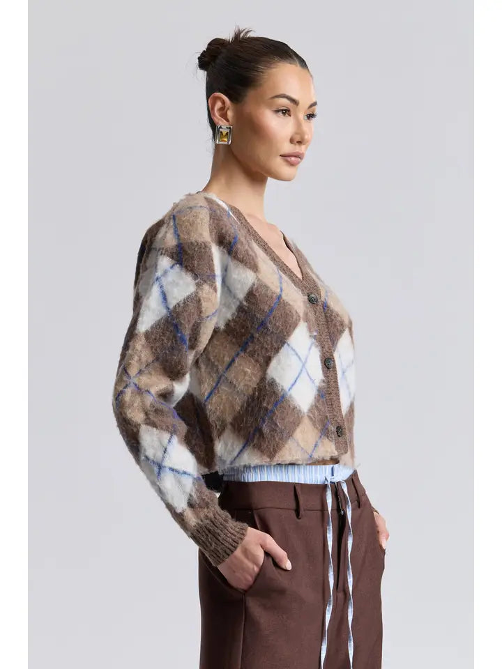 Brushed Argyle Cropped Cardi