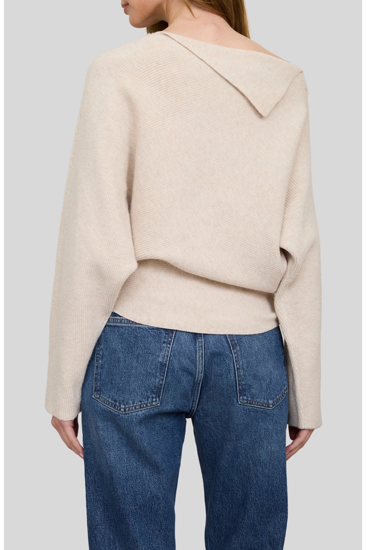 Asymmetric Neckline Ribbed Sweater