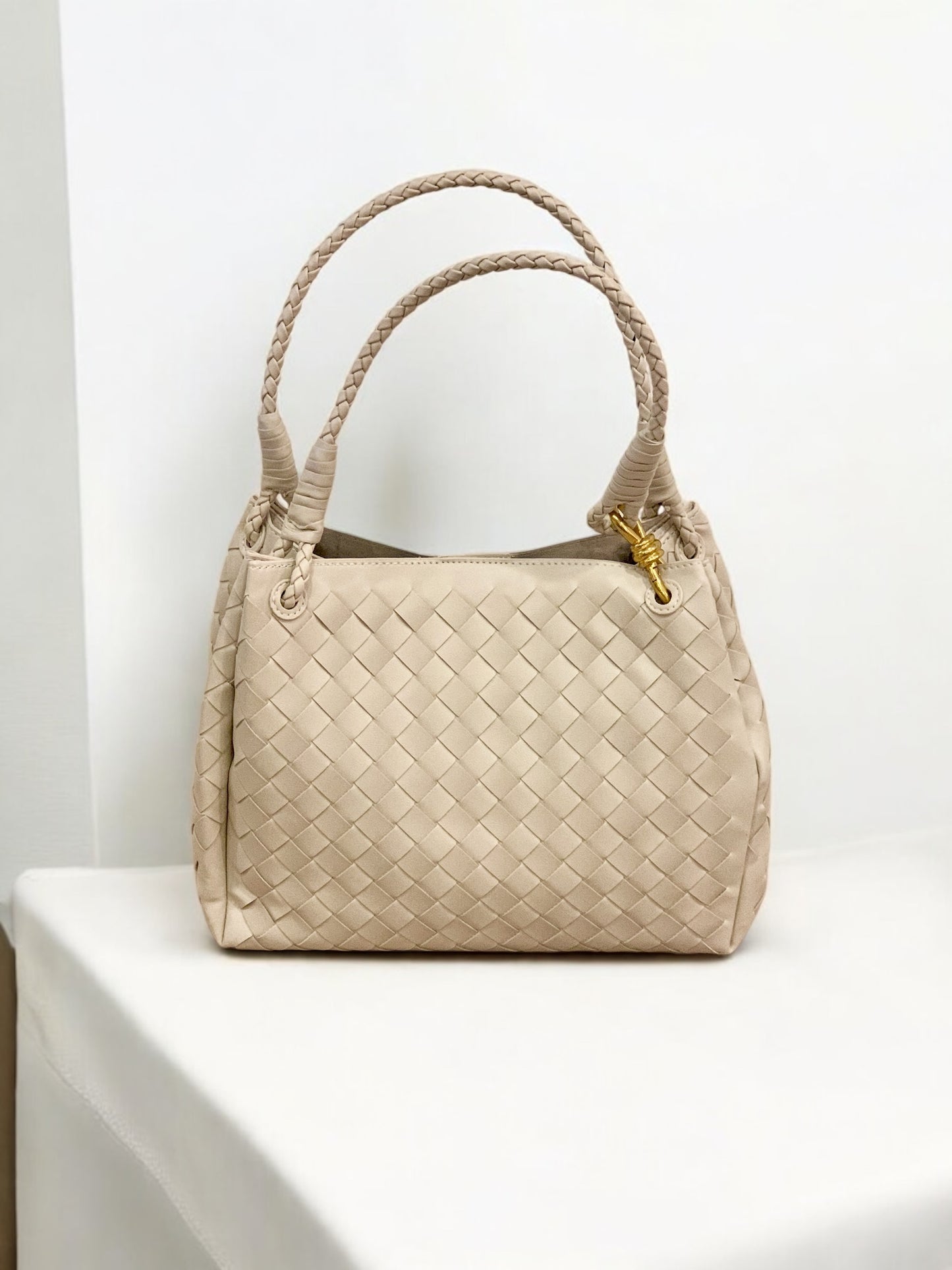 Cream Woven Shoulder Bag