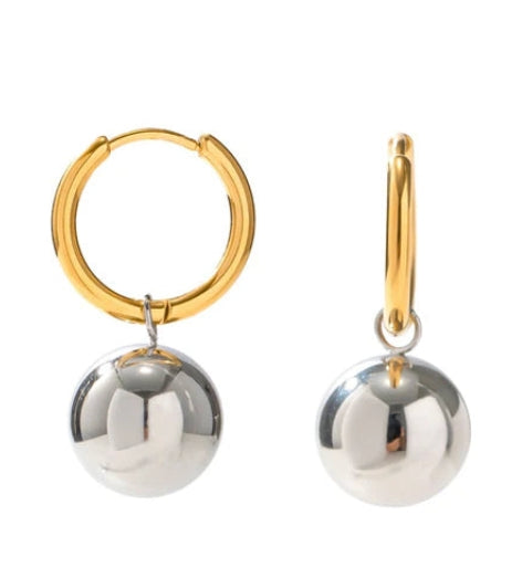 Hoopla Charm Ball 2 Tone Hoop Earring