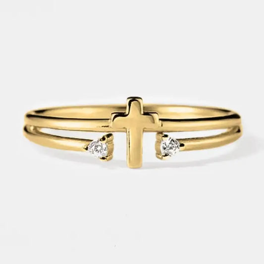 Cross Double Row Stacking Band Ring