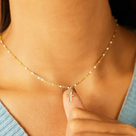 Cross Boho Color Bead Charm Necklace