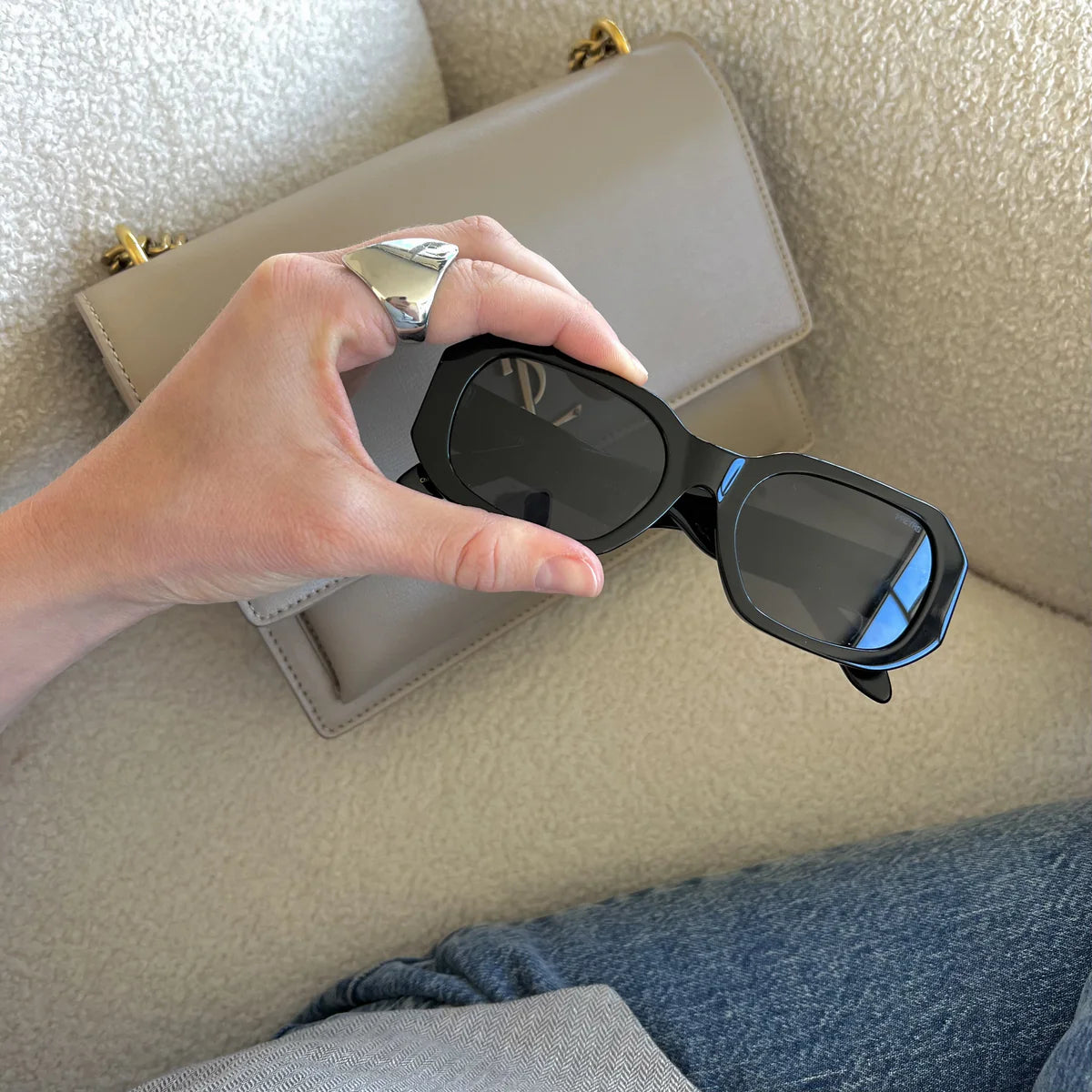 Onyx Acetate Rectangular Sunglasses