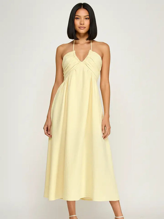Lemon Drop Halter Maxi Dress