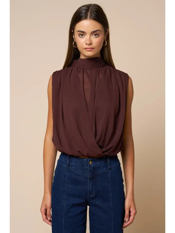 Draped Chiffon Mock Neck Top