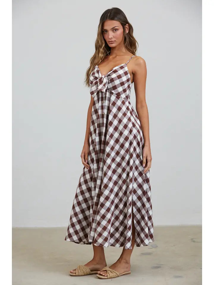 Misha Tie Front Checked Midi Dress
