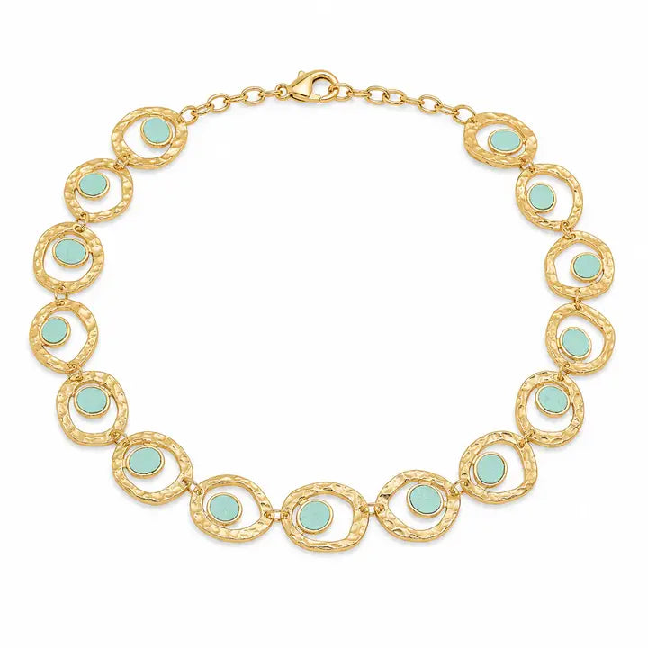 Turquoise Enamel Cut-Out Link Necklace