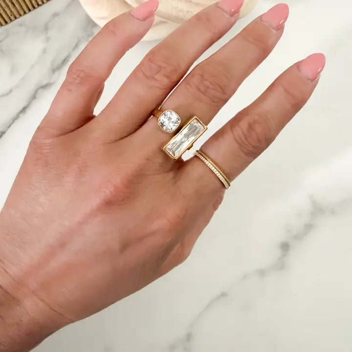 Baguette Emerald & Square Stone Ring