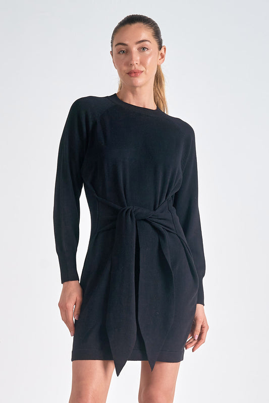 Long Sleeve Midi Tie Up Dress