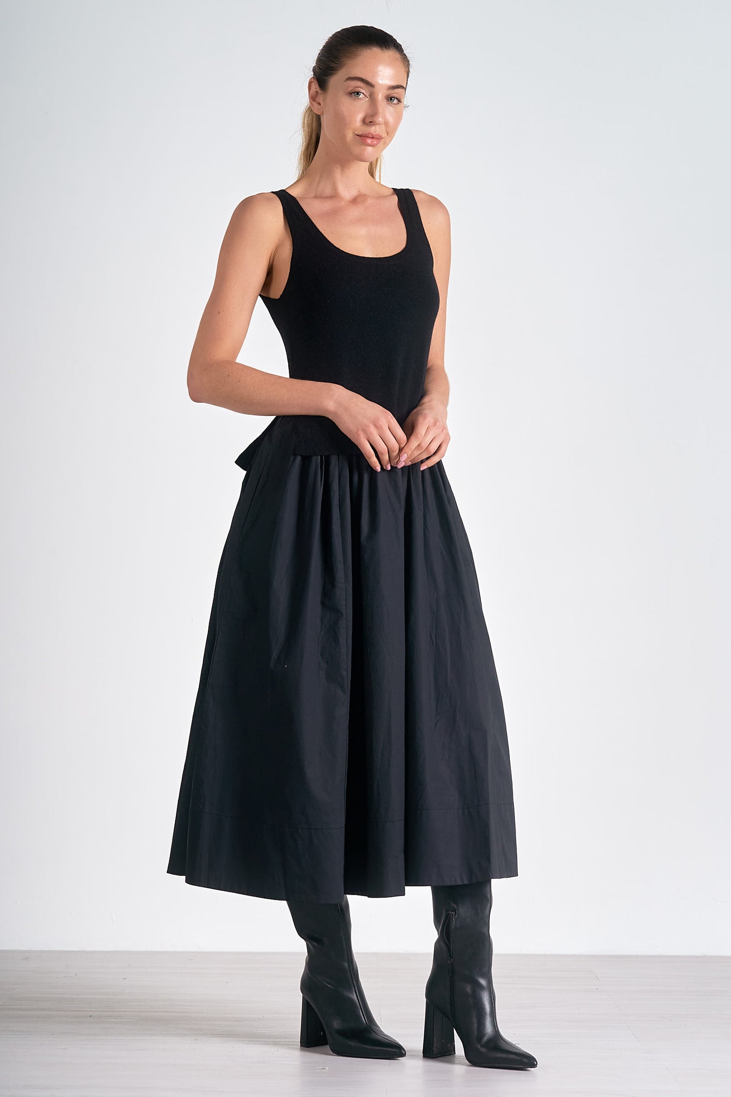 Black Combo Midi Dress