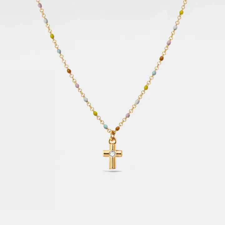 Cross Boho Color Bead Charm Necklace