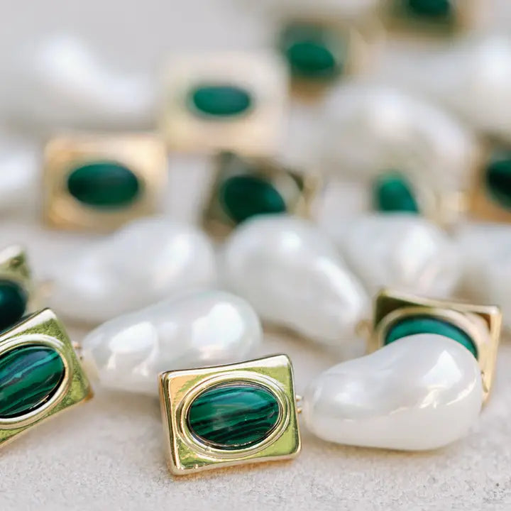 Malachite Pearl Drop Earrings