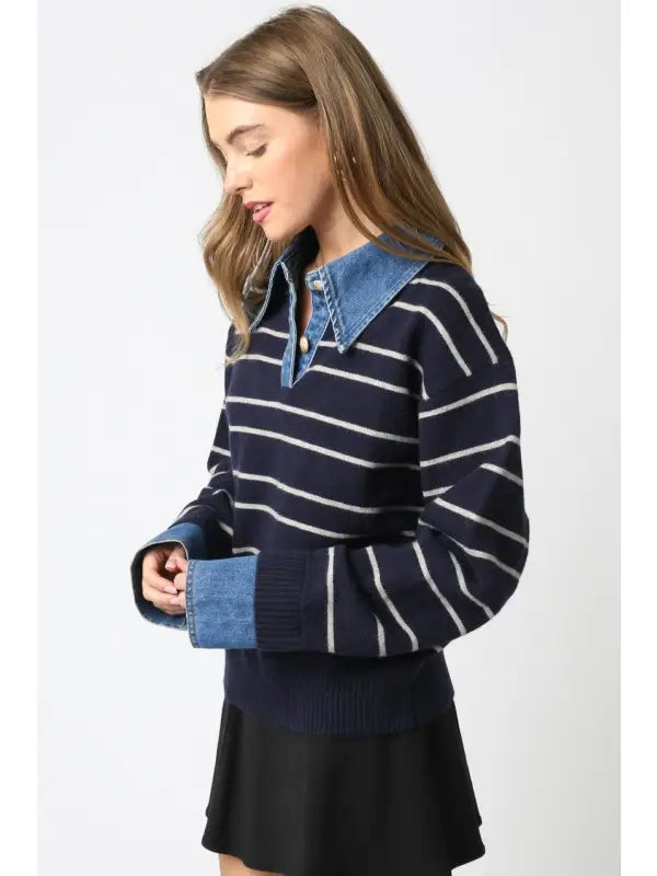 Sofia Stripe Denim Combo Top