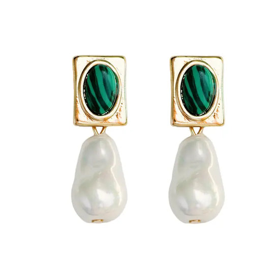 Malachite Pearl Drop Earrings