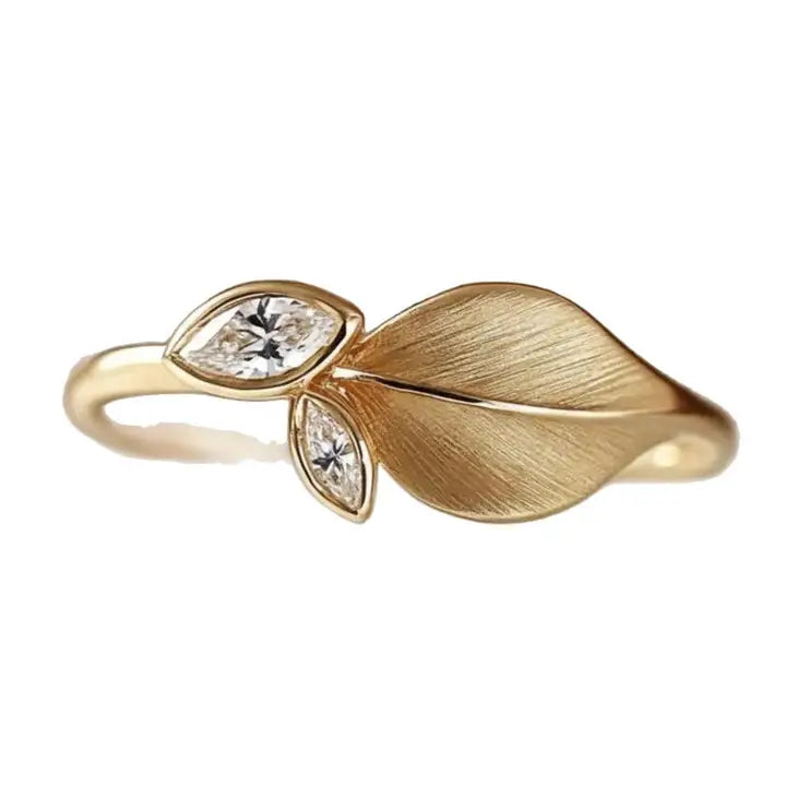 Satin Brushed Leaf Cz Ring