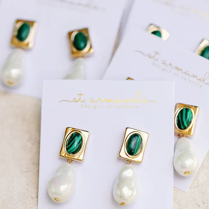 Malachite Pearl Drop Earrings