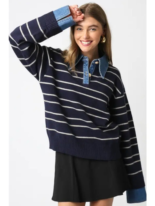 Sofia Stripe Denim Combo Top