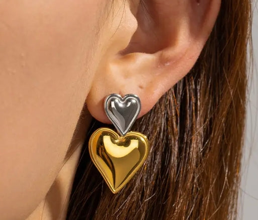 Hoopla 2 Tone Double Heart Earring