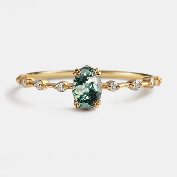 Oval Cut Moss Agate Stacking Ring