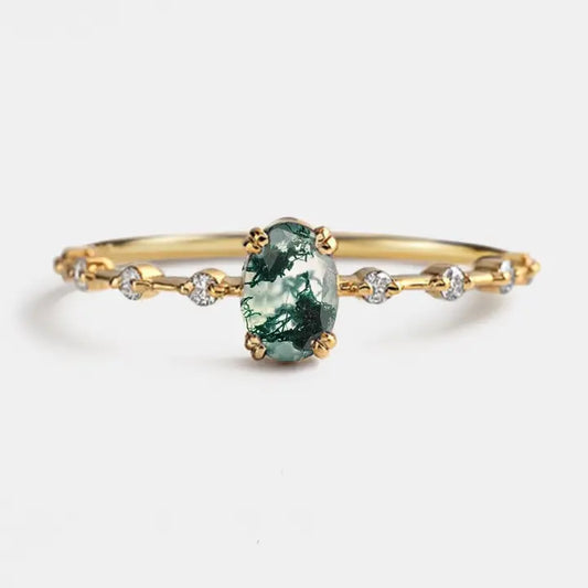 Oval Cut Moss Agate Stacking Ring