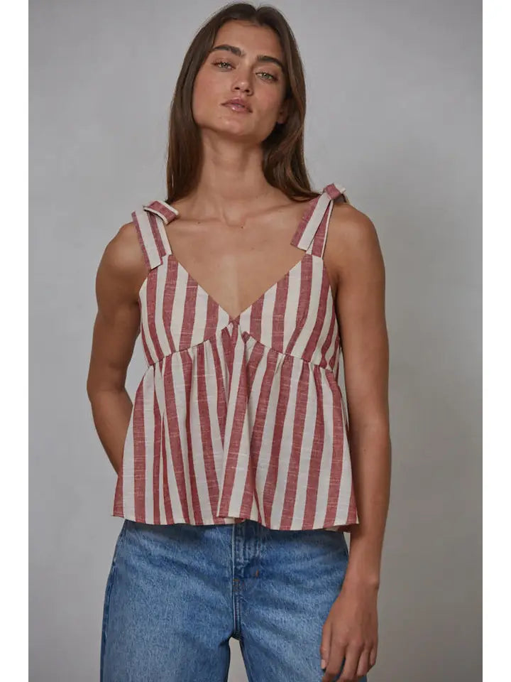 Stripe Shoulder Tie Tank