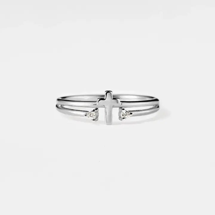 Cross Double Row Stacking Band Ring
