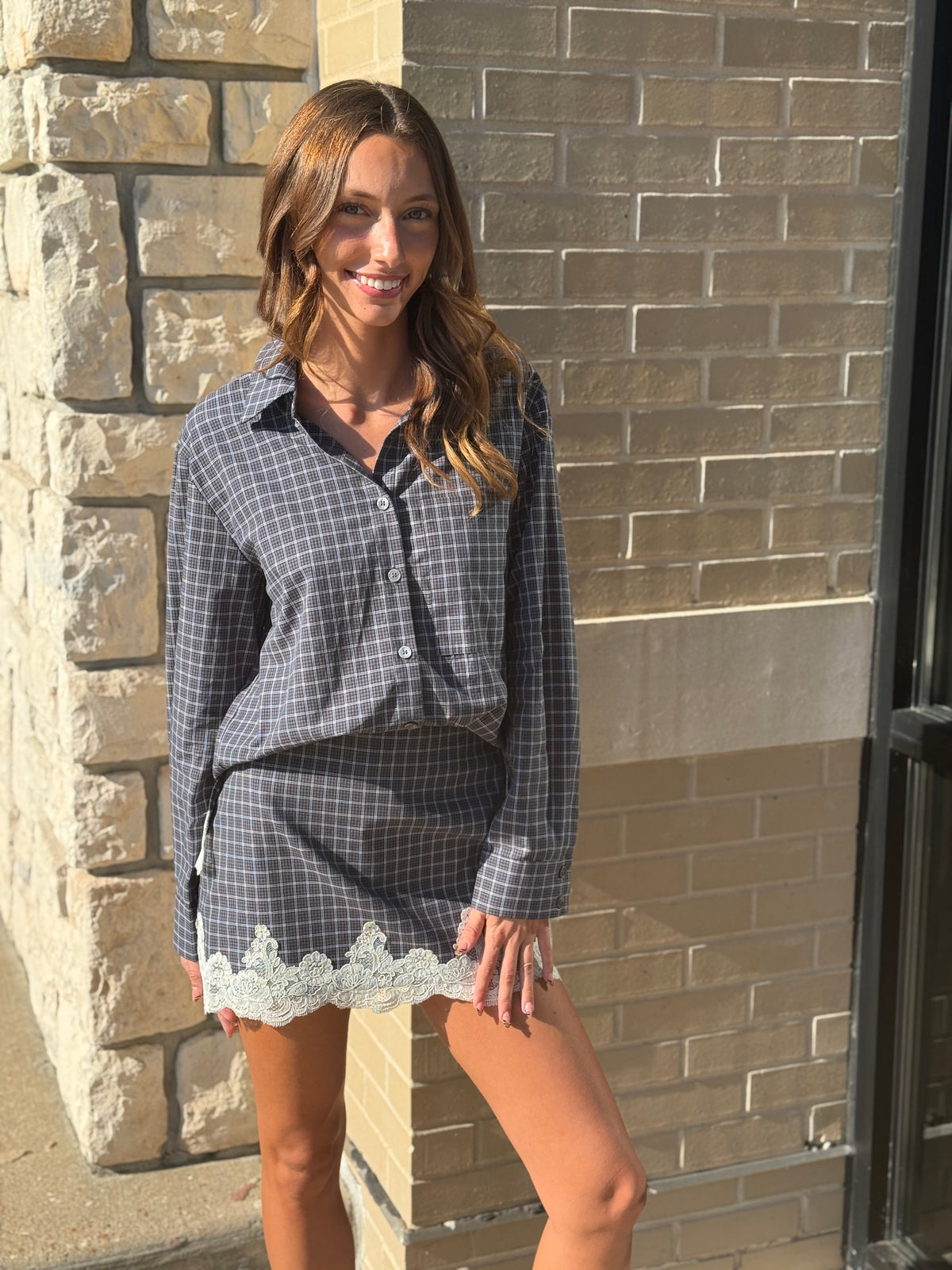 Sora Plaid Shirt w/Lace Trim