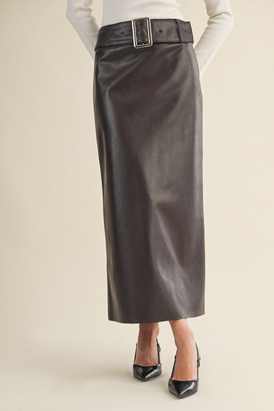 Buckle Up Belted Midi Skirt