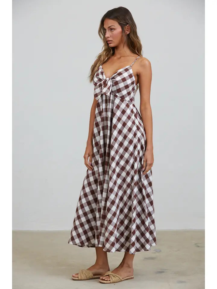 Misha Tie Front Checked Midi Dress