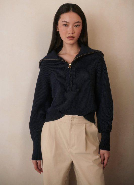 Maura Half-Zip Rib Knit