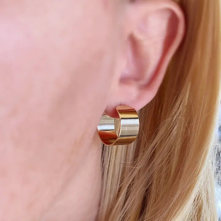 Wide Flat Polished Half Hoop Earrings