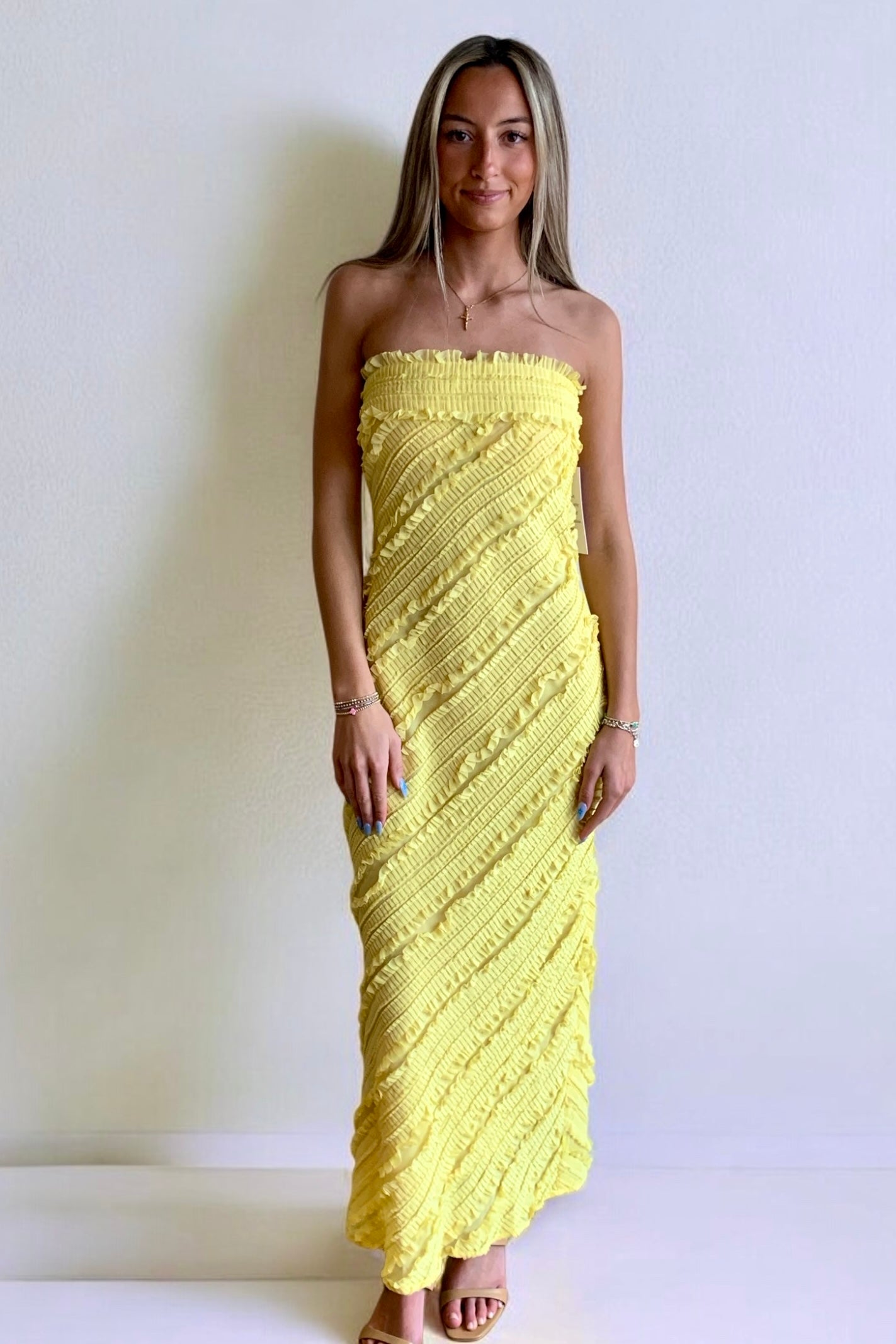 Strapless Ruffled Maxi Dress