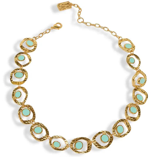 Turquoise Enamel Cut-Out Link Necklace