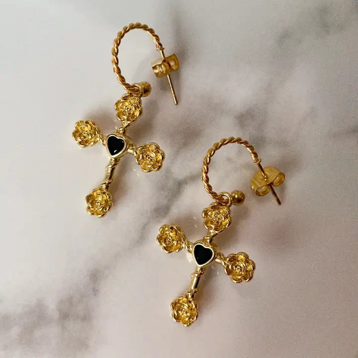 Dahlia Rose Cross Hoops