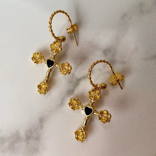 Dahlia Rose Cross Hoops