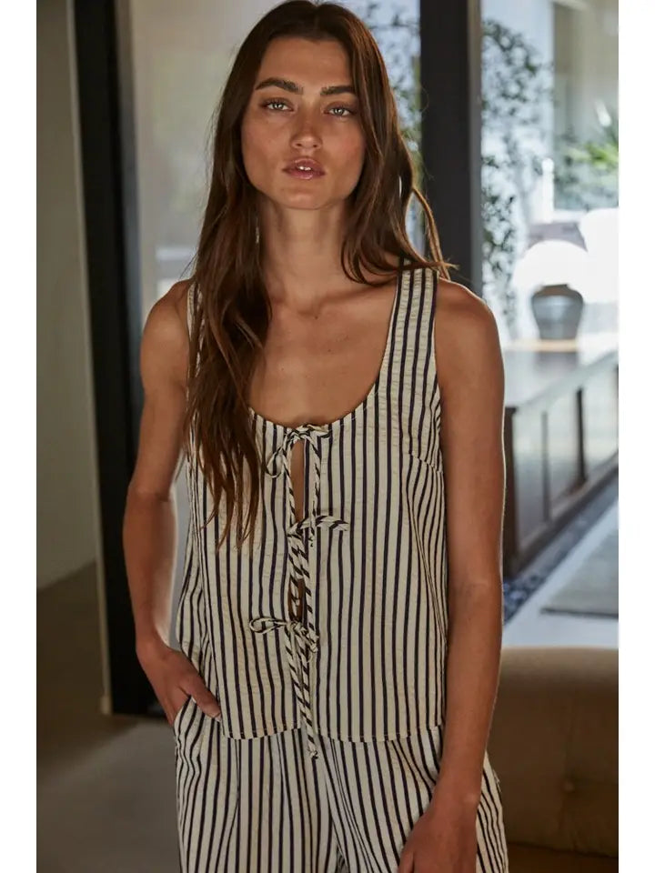 Striped Front Tie Top