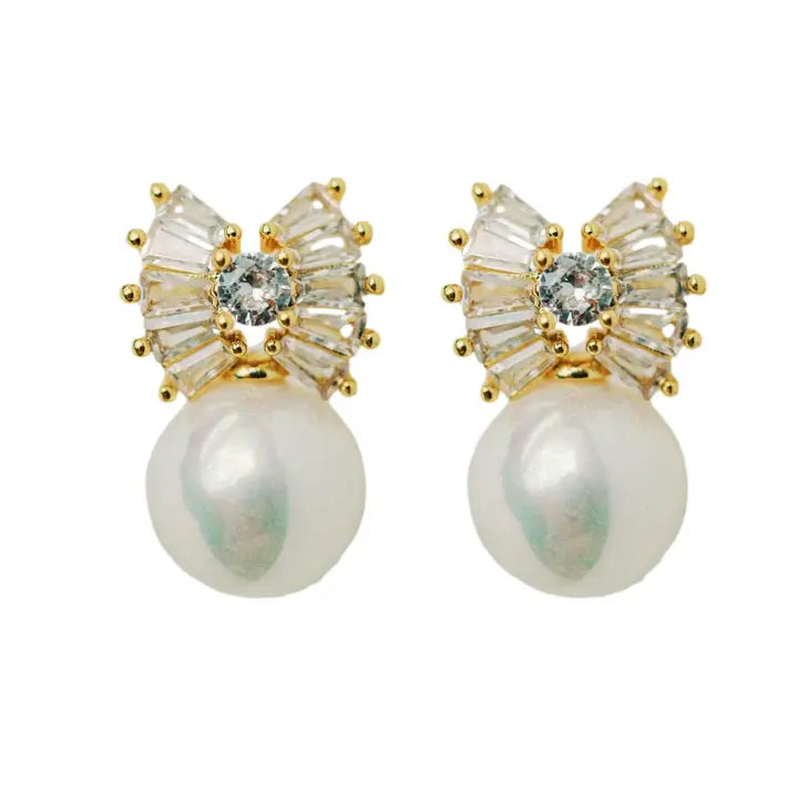Stud Pearl Bow Earrings