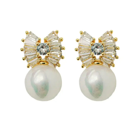 Stud Pearl Bow Earrings