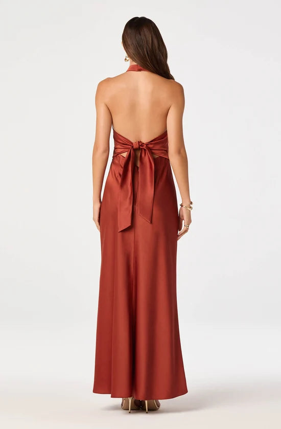 Viridiana Satin Halter Maxi Dress