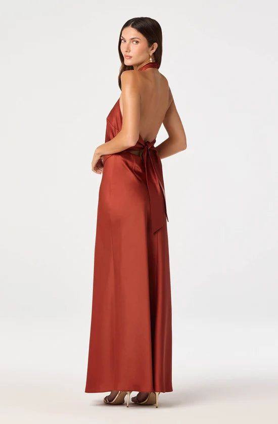 Viridiana Satin Halter Maxi Dress