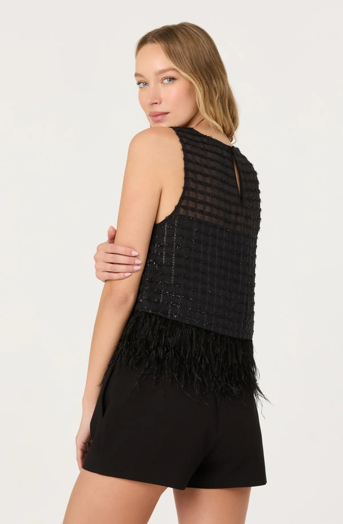 Etheos Metallic Feather Top