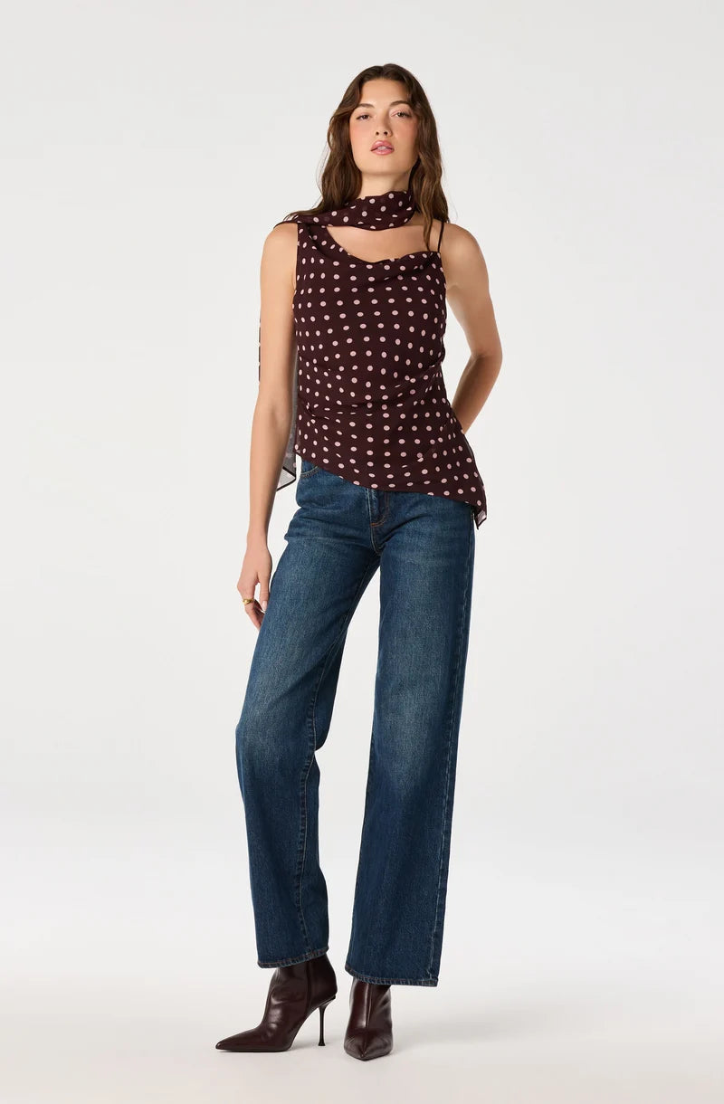 Adrie Polka Dot Scarf Top