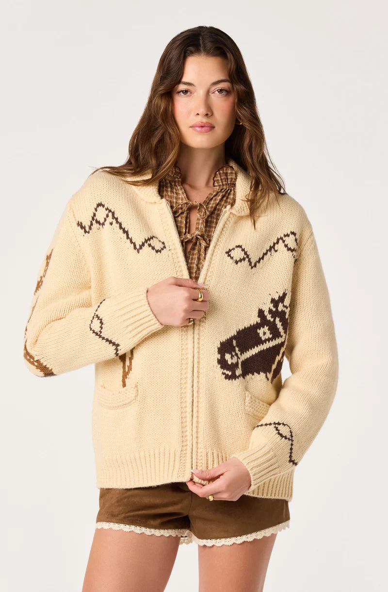 Ivy Western Intarsia Zip Cardi