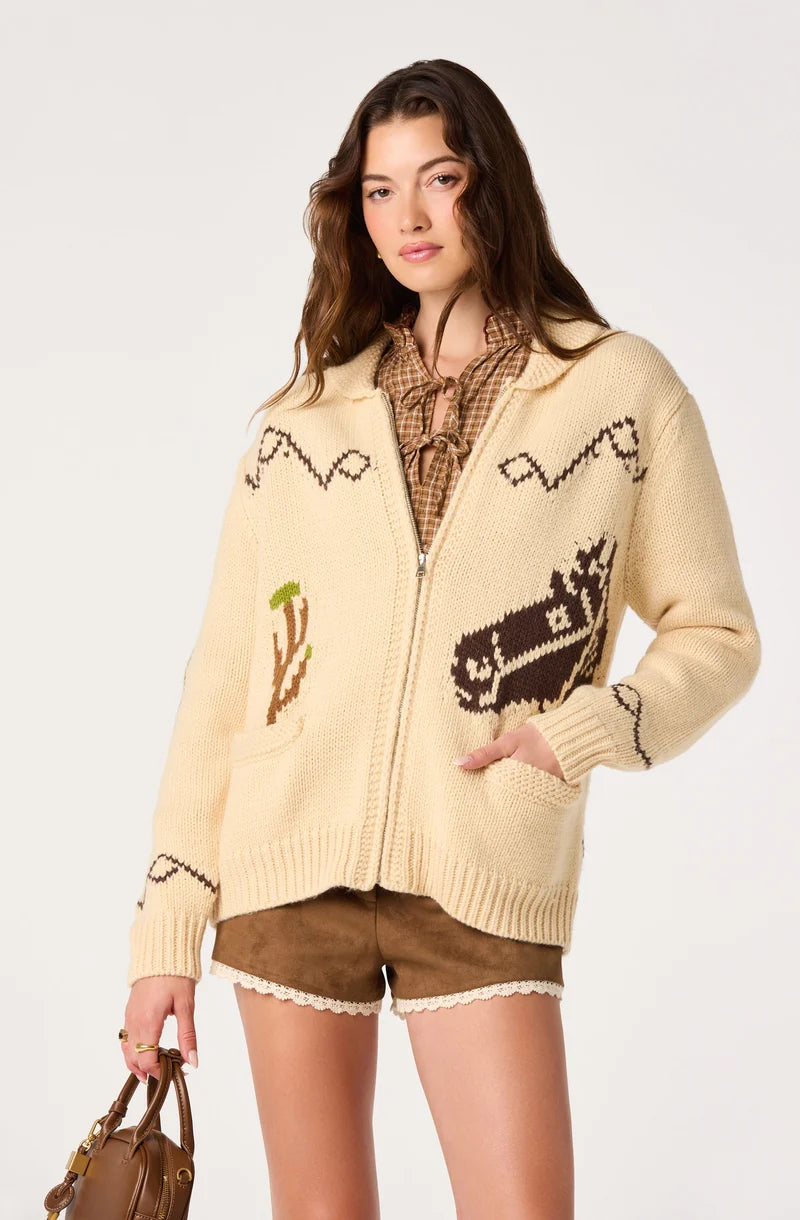 Ivy Western Intarsia Zip Cardi