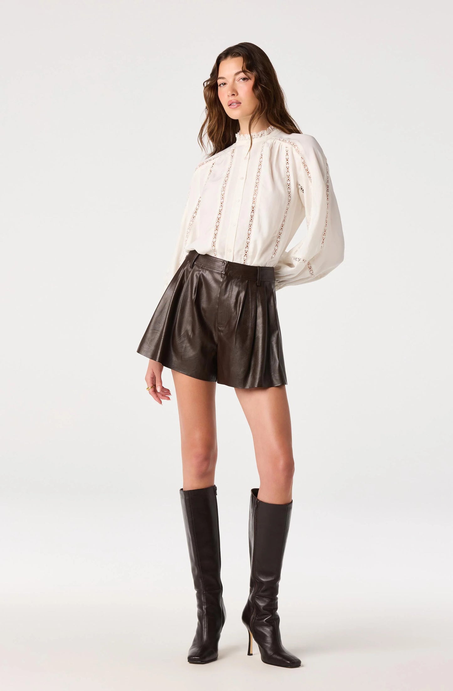 Edith Eyelet Lace-Trim Blouse