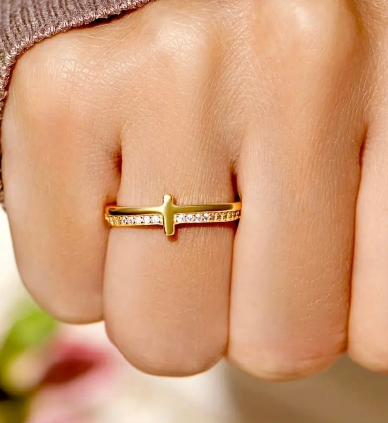 Cross & Rhinestone Ring