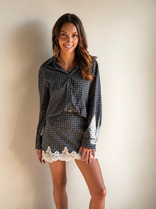Sora Plaid Shirt w/Lace Trim