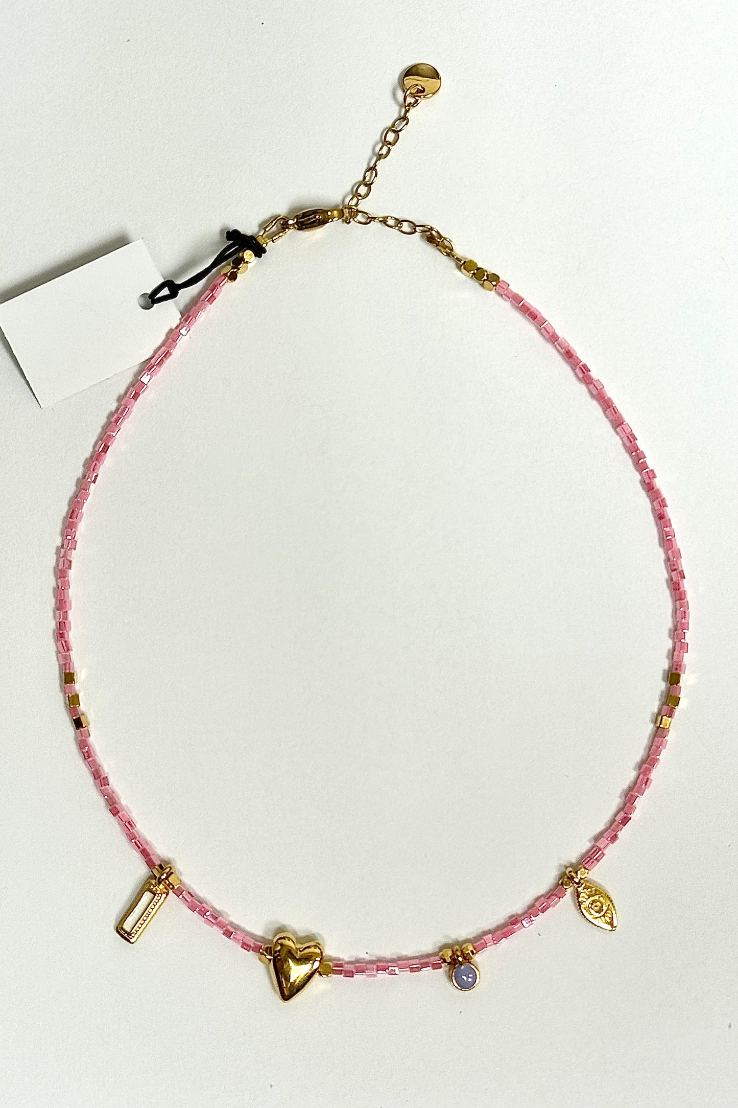 Pink Beaded Charm Necklace