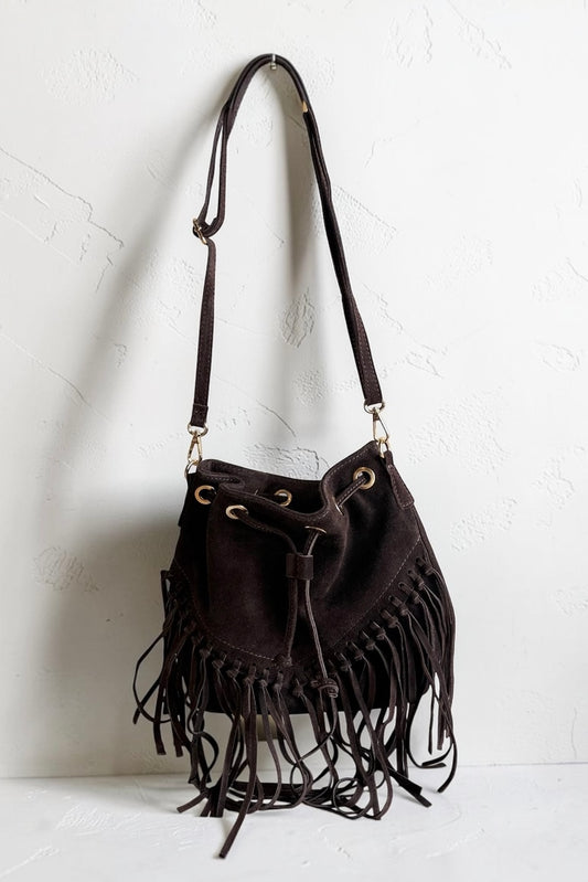 Suede Fringe Bucket Bag