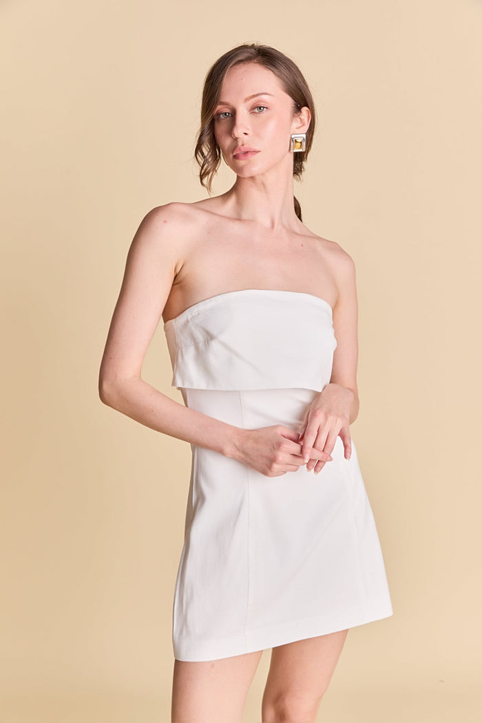 Folded Panel Linen Mini Dress